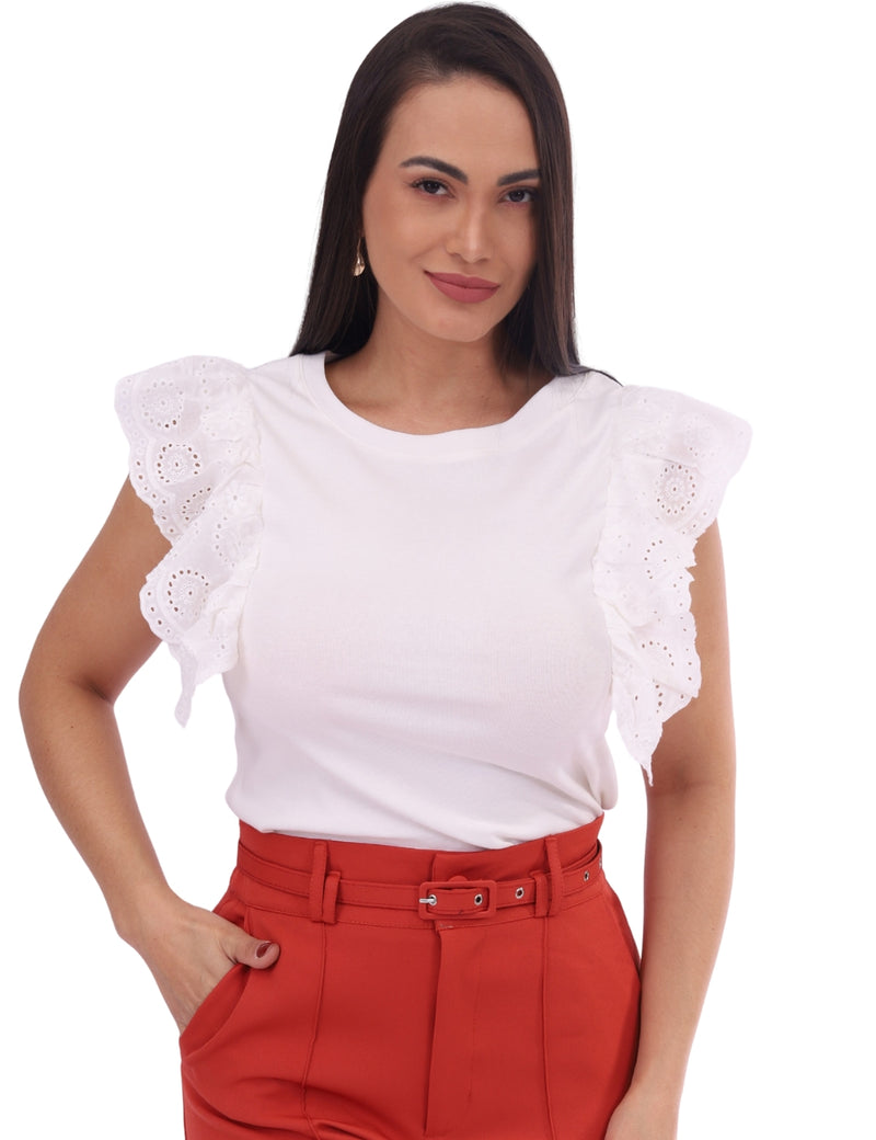 Blusa Feminina com Manga de Babado em Laise
