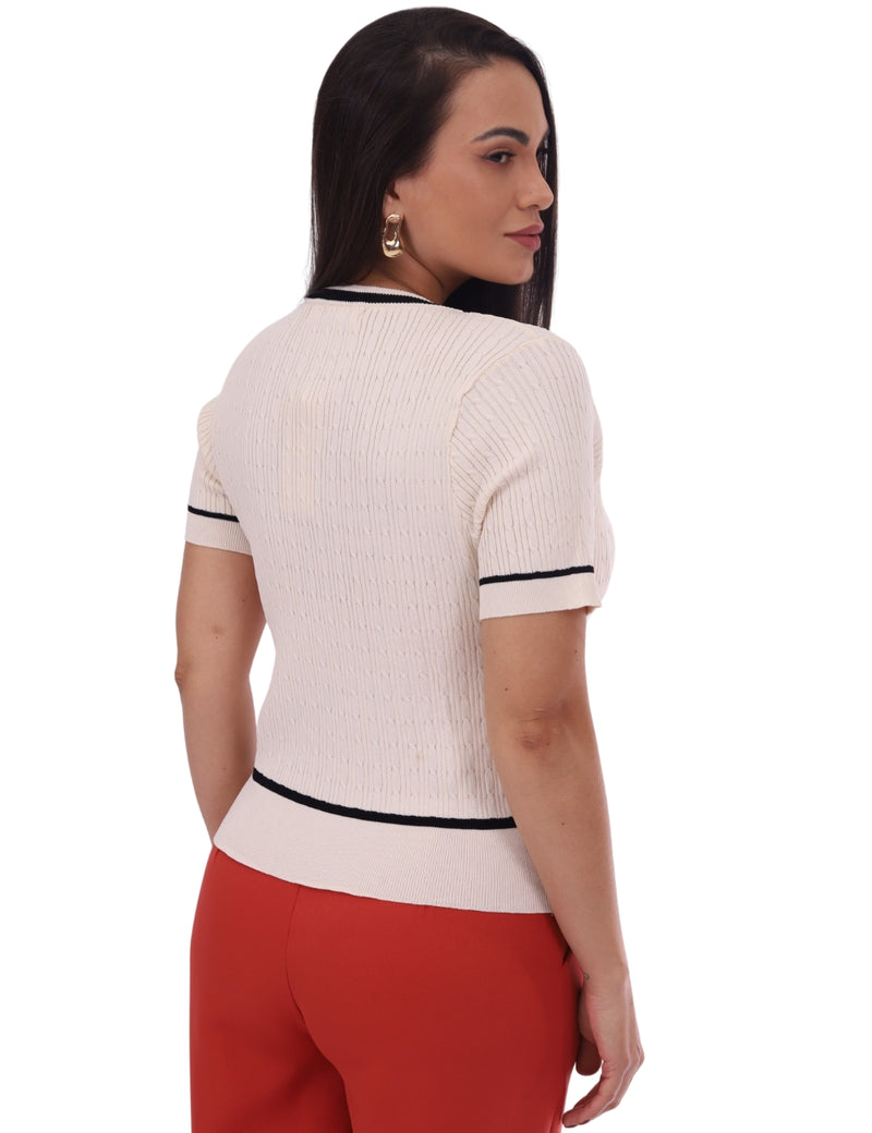 Blusa  Feminina Gola em V Mangas Curtas
