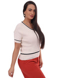 Blusa  Feminina Gola em V Mangas Curtas