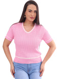 Blusa  Feminina Gola em V Mangas Curtas
