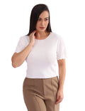 Blusa Feminina em Malha com Manga V Cut e Detalhes Vazados