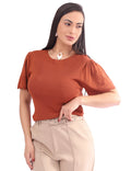 Blusa Feminina em Malha com Manga V Cut e Detalhes Vazados