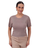 Blusa Feminina em Malha com Manga V Cut e Detalhes Vazados