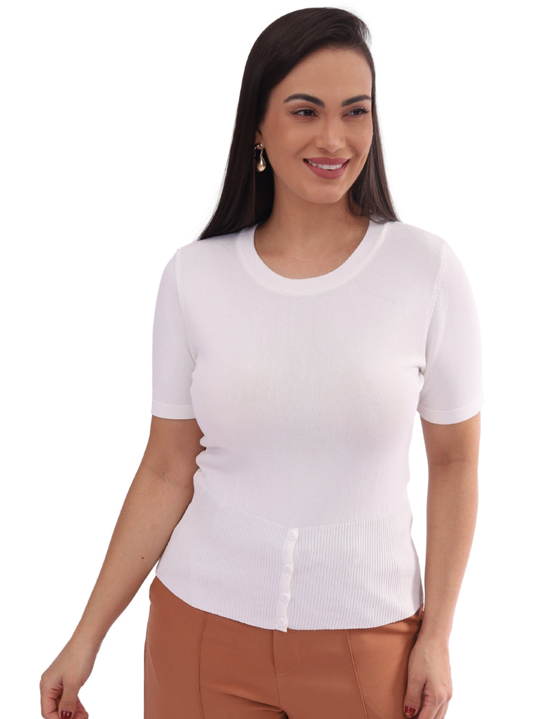 Blusa Feminina em Modal Gola Canoa e Barra Com Botões