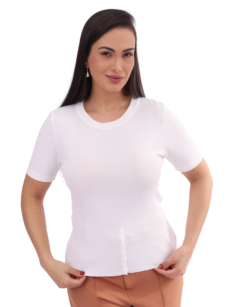 Blusa Feminina em Modal Gola Canoa e Barra Com Botões
