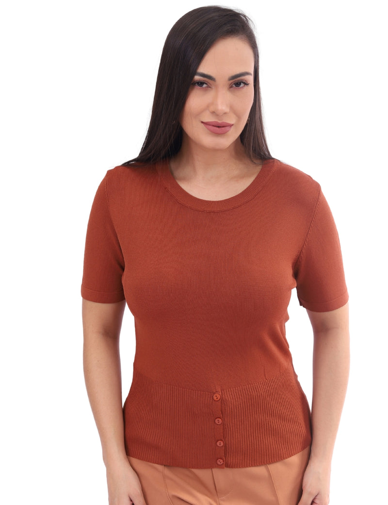Blusa Feminina em Modal Gola Canoa e Barra Com Botões