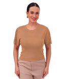 Blusa Feminina em Malha com Manga V Cut e Detalhes Vazados