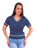 Blusa  Feminina Gola em V Mangas Curtas