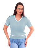 Blusa  Feminina Gola em V Mangas Curtas
